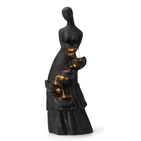 Glitzhome® 39.75" Modern LED 5-Tier Abstract Women Sculpture Outdoor Fountain